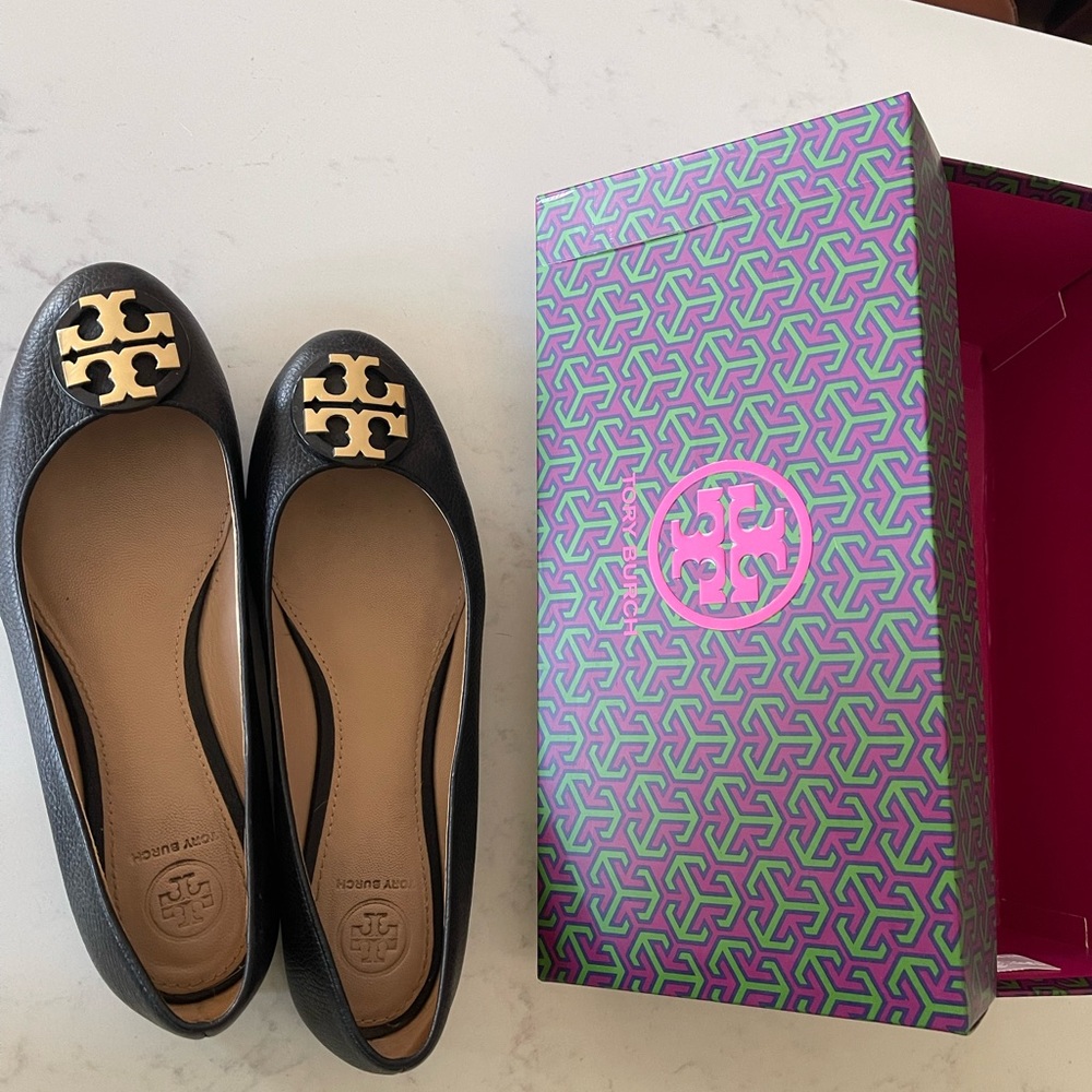 Black Tory Burch flats size 8, worn twice